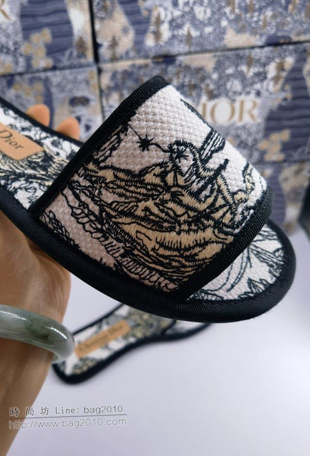 DIOR女鞋 迪奧飛織面料羊皮沙灘涼鞋 Dior真皮刺繡拖鞋  naq1372